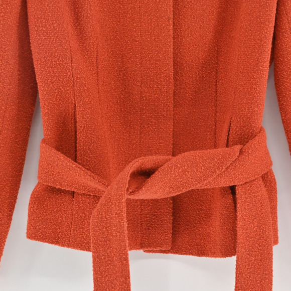 JONES NY Womens Wool Tweed Jacket Size 4 Red Orange Belted Button Retro Collared - Picture 11 of 13